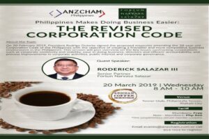 AUSTRALIAN-NEW ZEALAND CHAMBER OF COMMERCE PHILIPPINES (ANZCHAM): Coffee Morning Series: The Revised Corporation Code to be Held March 20